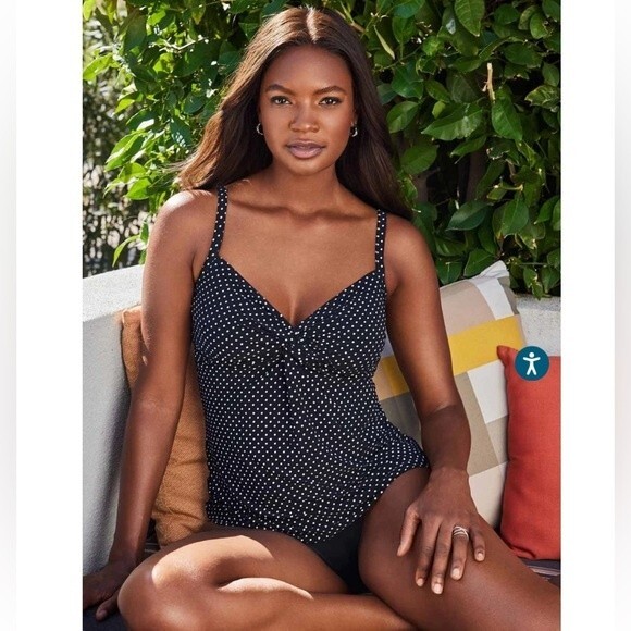 NWT Miraclesuit | Black White Polkadot Pin Point Roswell Tankini Top 10 - Picture 3 of 7